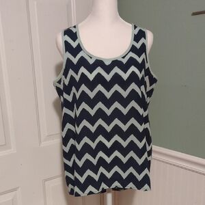 Pink Rose Large Zigzag Tank Top Peephole Button Back